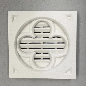 SnapTight Clover Style Gable Vent installed on a home exterior, showcasing durable construction and a decorative clover pattern for optimal attic ventilation.