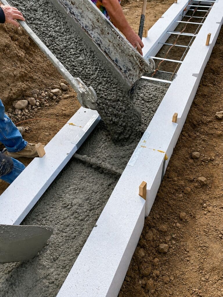 FasTrax insulated footing and stem wall forms installed at a foundation site, showing lightweight EPS panels and reinforced concrete-ready structure for energy-efficient, durable foundations.