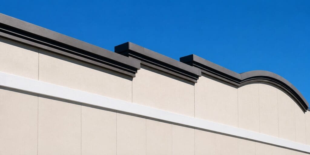 Parapet Caps installed ontop of insulated siding panels.